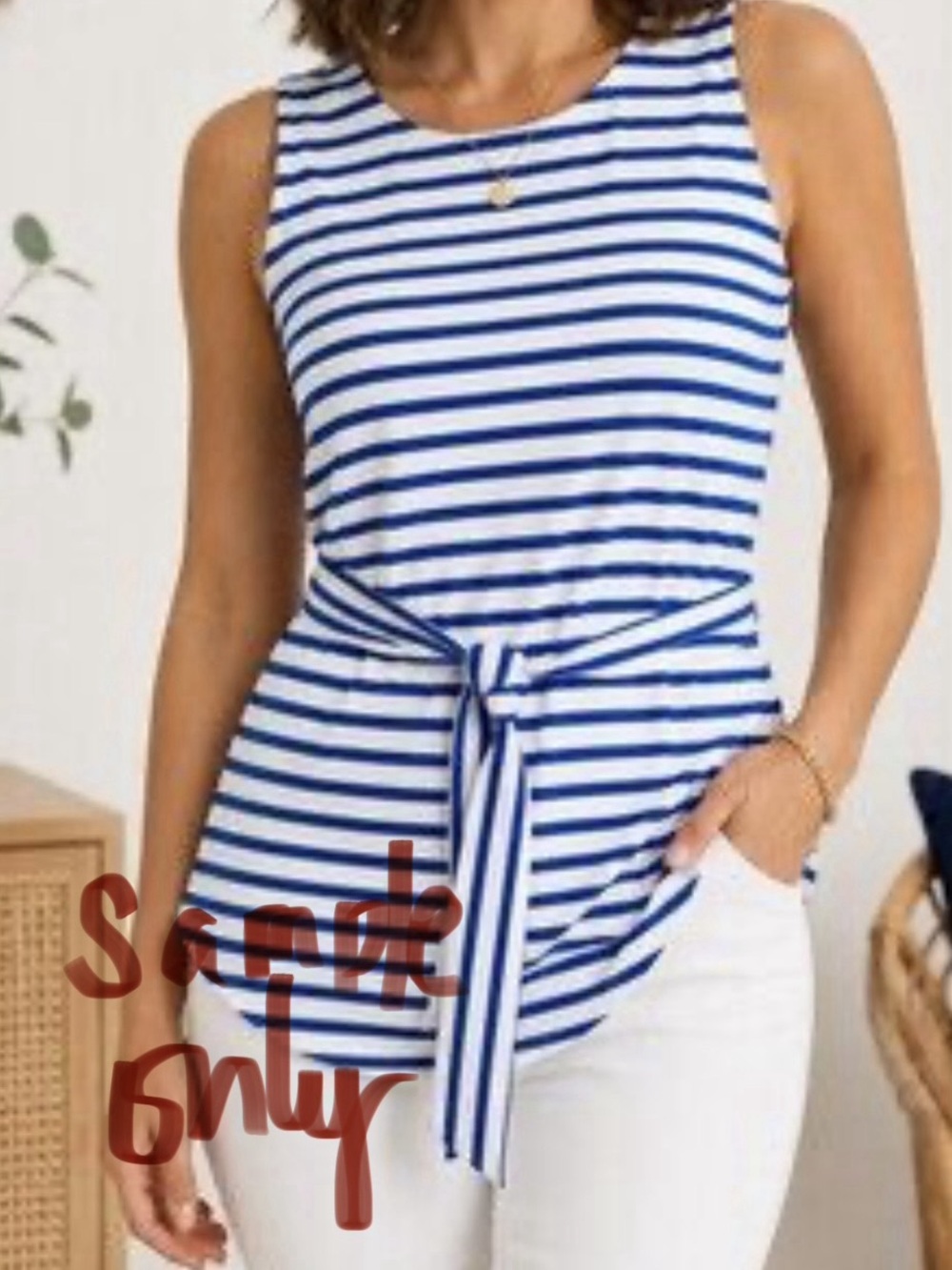 Liz Claiborne Retro Boho Striped Sleeveless Tie-Waist Top Medium